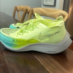 Nike ZoomX Vaporfly in Neon Yellow and Aqua. Size 8.5 Women’s.